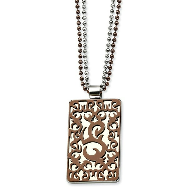 Stainless Steel Brown IP-Plated Fancy Lobster Closure Polished and Brown Plated Hearts Necklace 22 Inch Stainless Steel Brown IP-Plated Fancy Lobster Closure Polished and Brown Plated Hearts Necklace 22 Inch